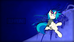 Size: 1920x1080 | Tagged: dead source, safe, artist:aman692, artist:joey darkmeat, artist:subject-241, character:dj pon-3, character:vinyl scratch, species:pony, species:unicorn, abstract background, clothing, cutie mark, female, glasses, hooves, horn, jacket, mare, sitting, solo, sunglasses, text, vector, wallpaper