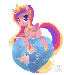 Size: 600x700 | Tagged: dead source, safe, artist:loyaldis, character:princess cadance, species:alicorn, species:pony, blank flank, crossover, female, heart, luvdisc, pokémon, solo, water, wingding eyes