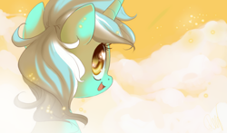 Size: 1406x826 | Tagged: dead source, safe, artist:loyaldis, character:lyra heartstrings, species:pony, species:unicorn, cloud, female, heart eyes, looking at you, looking back, open mouth, smiling, solo, wingding eyes