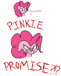 Size: 2000x2488 | Tagged: safe, artist:jessy, character:pinkie pie, species:earth pony, species:pony, episode:the last roundup, g4, my little pony: friendship is magic, angry, female, floppy ears, high res, implied applejack, mare, pinkie promise, rage, simple background, solo, white background