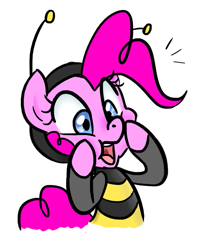 Size: 511x611 | Tagged: safe, artist:jessy, character:pinkie pie, species:earth pony, species:pony, g4, animal costume, bee, bee costume, clothing, costume, female, mare, simple background, solo, surprised, white background