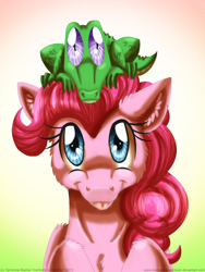 Size: 900x1200 | Tagged: safe, artist:inuhoshi-to-darkpen, character:gummy, character:pinkie pie, looking at you, tongue out