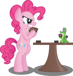 Size: 966x1001 | Tagged: safe, artist:drawponies, artist:jakage, character:gummy, character:pinkie pie, gummy is a filthy cheater, magic the gathering, table