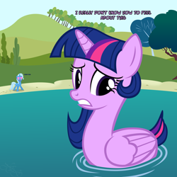 Size: 1500x1500 | Tagged: dead source, safe, artist:navitaserussirus, character:trixie, character:twilight sparkle, character:twilight sparkle (alicorn), species:alicorn, ship:twixie, aliduck, behaving like a bird, behaving like a duck, buoyant, eyes on the prize, female, floating, frown, gritted teeth, heart eyes, lesbian, looking down, open mouth, princess op, shipping, smiling, species swap, swanlight sparkle, swimming, tongue out, water
