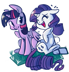 Size: 531x552 | Tagged: safe, artist:php27, artist:rustydooks, character:rarity, character:twilight sparkle, character:twilight sparkle (alicorn), species:alicorn, species:pony, species:unicorn, ship:rarilight, female, laughing, lesbian, mare, shipping, sitting, tickling, ticklish wings