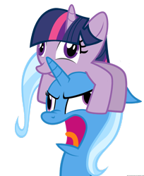 Size: 894x1096 | Tagged: safe, artist:navitaserussirus, character:trixie, character:twilight sparkle, crab pony, derp, dinkleberg, half-life, headcrab, meme, mind control, nose wrinkle, open mouth, parasite, pony hat, simple background, spider sparkle, transparent background, vector, wat, wheels trixie, wide eyes
