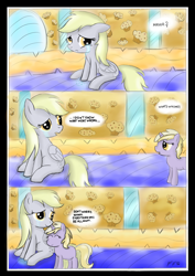 Size: 1100x1550 | Tagged: safe, artist:freefraq, character:derpy hooves, character:dinky hooves, species:pegasus, species:pony, species:unicorn, g4, comic, crying, equestria's best daughter, equestria's best mother, female, filly, mare, muffin, sad, sitting