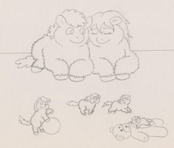 Size: 1500x1276 | Tagged: safe, artist:santanon, fluffy family, fluffy pony, fluffy pony foals, fluffy pony mother, teddy bear