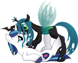 Size: 3692x3000 | Tagged: safe, artist:drawponies, artist:jakage, character:queen chrysalis, character:shining armor, ship:shining chrysalis, female, femdom, imminent rape, male, shipping, straight