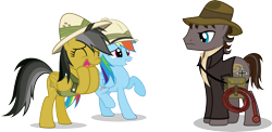 Size: 7365x3598 | Tagged: safe, artist:vector-brony, character:daring do, character:rainbow dash, clothing, crossover, excited, fan, fangirl, happy, hat, indiana jones, ponified, simple background, smiling, squee, transparent background, vector