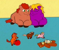 Size: 1500x1276 | Tagged: safe, artist:halonut, artist:santanon, colored, fluffy family, fluffy pony, fluffy pony foals, fluffy pony mother, teddy bear