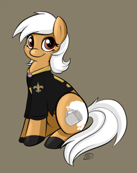 Size: 1000x1270 | Tagged: safe, artist:meggchan, oc, oc only, oc:beignet, american football, clothing, derpycon south, jersey, mascot, new orleans, new orleans saints, nfl, shirt, solo