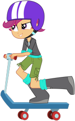 Size: 3710x6000 | Tagged: safe, artist:masem, character:scootaloo, species:pegasus, species:pony, my little pony:equestria girls, boots, female, helmet, raised leg, riding, scooter, shoes, short pants, simple background, solo, transparent background, vector