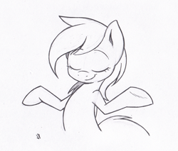 Size: 750x640 | Tagged: safe, artist:joey darkmeat, character:derpy hooves, species:pegasus, species:pony, female, hilarious in hindsight, mare, monochrome, shrug, sketch, solo, traditional art