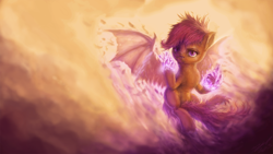 Size: 1920x1080 | Tagged: safe, artist:assasinmonkey, character:scootaloo, species:pegasus, species:pony, badass, dragon wings, transformation