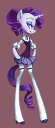 Size: 1887x4311 | Tagged: safe, artist:holivi, character:rarity, species:anthro, species:pony, species:unicorn, clothing, ear piercing, female, piercing, simple background, skirt, socks, solo, zettai ryouiki