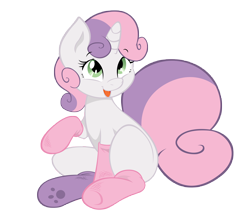 Size: 10000x8570 | Tagged: safe, artist:alexpony, artist:joey darkmeat, character:sweetie belle, species:pony, species:unicorn, g4, .psd available, absurd resolution, clothing, cute, diasweetes, eyebrows, eyebrows visible through hair, female, filly, looking up, open mouth, open smile, raised hoof, smiling, socks, solo, underhoof, young