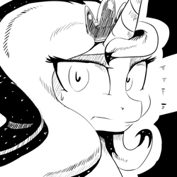 Size: 800x800 | Tagged: safe, artist:sirmasterdufel, character:princess luna, black and white, female, grayscale, monochrome, solo