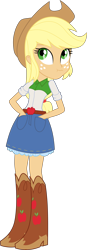 Size: 3000x8664 | Tagged: safe, artist:masem, character:applejack, my little pony:equestria girls, absurd resolution, boots, clothing, cowboy hat, denim skirt, female, hat, liar face, liarjack, scrunchy face, simple background, skirt, solo, transparent background, vector