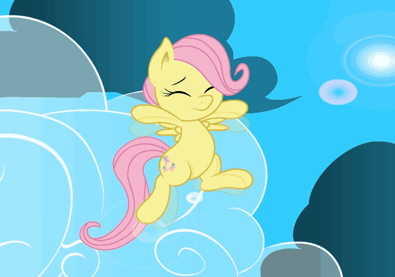 Size: 784x550 | Tagged: safe, artist:bigccv, artist:joey darkmeat, character:fluttershy, species:pegasus, species:pony, animated, cloud, cloudy, cute, eyes closed, female, filly, flying, shyabetes, sky, solo, weapons-grade cute, yoshi