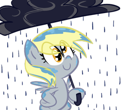 Size: 770x700 | Tagged: safe, artist:tess, character:derpy hooves, species:pegasus, species:pony, cloud, female, mare, rain, simple background, solo, transparent background, umbrella, wet mane