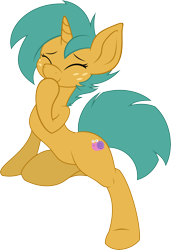 Size: 6000x8781 | Tagged: safe, artist:joey darkmeat, artist:pastelflakes, character:snails, species:pony, absurd resolution, bipedal, eyelashes, eyes closed, femboy, hoof on chin, male, smiling, solo