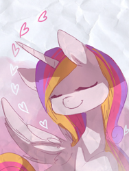 Size: 480x640 | Tagged: dead source, safe, artist:loyaldis, character:princess cadance, species:alicorn, species:pony, eyes closed, female, heart, mare, sketch, smiling, solo