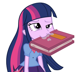 Size: 6000x5544 | Tagged: safe, artist:masem, character:twilight sparkle, my little pony:equestria girls, absurd resolution, berk, bibliovore, book, derp, female, mouth hold, nom, simple background, solo, transparent background, vector