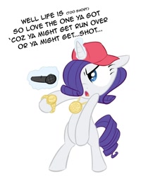 Size: 766x958 | Tagged: safe, artist:tess, edit, character:rarity, species:pony, bipedal, female, gangsta, gangster, magic, rapper, rapping, solo, song reference, sublime, what i got