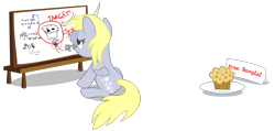 Size: 2000x948 | Tagged: safe, artist:masem, character:derpy hooves, species:pegasus, species:pony, chalkboard, female, implied appledash, mare, muffin, scribbles, simple background, transparent background, vector