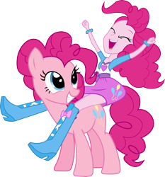 Size: 3460x3717 | Tagged: safe, artist:vector-brony, character:pinkie pie, species:earth pony, species:human, species:pony, my little pony:equestria girls, balloon, boots, bracelet, clothing, cute, duo, eyes closed, female, high heel boots, horse riding, human ponidox, humans riding ponies, jewelry, mare, open mouth, ponidox, pony ride, riding, self ponidox, simple background, skirt, smiling, square crossover, transparent background, vector