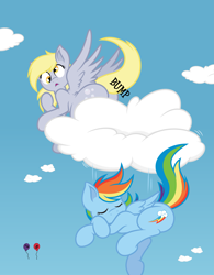 Size: 4083x5242 | Tagged: safe, artist:joey darkmeat, artist:tim015, character:derpy hooves, character:rainbow dash, species:pegasus, species:pony, absurd resolution, bubble butt, butt bump, cloud, cloudy, color, female, iron plot, mare, plot