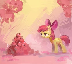 Size: 1609x1437 | Tagged: safe, artist:holivi, character:apple bloom, species:earth pony, species:pony, g4, apple, female, filly, pile, solo, tired