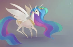 Size: 750x485 | Tagged: safe, artist:holivi, character:princess celestia, species:alicorn, species:pony, g4, eyes closed, female, mare, solo