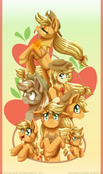 Size: 900x1507 | Tagged: safe, artist:inuhoshi-to-darkpen, character:applejack, species:human, action poster, applejack (male), babyjack, chest fluff, crying, cute, element of honesty, filly, floppy ears, hatless, humanized, jackabetes, jackletree, liar face, liarjack, light skin, missing accessory, multeity, rope, rule 63, scrunchy face, unshorn fetlocks