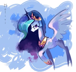 Size: 2412x2299 | Tagged: safe, artist:holivi, character:princess celestia, species:alicorn, species:pony, g4, abstract background, female, high res, mare, raised hoof, solo