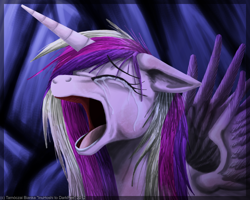 Size: 900x720 | Tagged: safe, artist:inuhoshi-to-darkpen, character:princess cadance, crying, despair, eyes closed, female, floppy ears, messy mane, open mouth, princess sadance, sad, solo, spread wings, wings