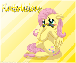 Size: 1024x843 | Tagged: safe, artist:inuhoshi-to-darkpen, character:fluttershy, blushing, female, solo, sunglasses