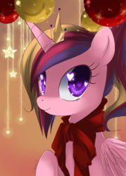 Size: 1311x1819 | Tagged: dead source, safe, artist:loyaldis, character:princess cadance, species:alicorn, species:pony, bow, clothing, cute, female, heart eyes, ornaments, portrait, ribbon, solo, stars, wingding eyes
