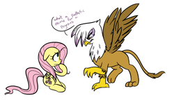 Size: 1772x1024 | Tagged: safe, artist:jessy, artist:kiyiya, character:fluttershy, character:gilda, species:griffon, abuse, colored, crying, dialogue, flutterbuse, speech bubble, teasing