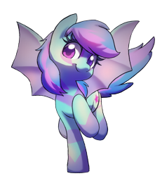Size: 1368x1479 | Tagged: safe, artist:dawnfire, oc, oc only, oc:starstruck, species:bat pony, species:pony, colored pupils, cute, looking at you, raised hoof, raised leg, simple background, smiling, solo, spread wings, transparent background, walking, wings