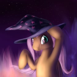 Size: 800x800 | Tagged: safe, artist:miokomata, character:fluttershy, clothing, female, hat, solo, wizard hat