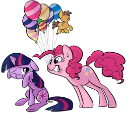 Size: 1688x1507 | Tagged: safe, artist:php27, artist:rustydooks, character:pinkie pie, character:twilight sparkle, balloon, comforting, crying, cute, diapinkes, duo, friends, mouth hold, twiabetes