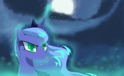 Size: 1000x610 | Tagged: safe, artist:loyaldis, character:princess luna, species:alicorn, species:pony, g4, angry, bust, female, frown, horn, jewelry, mare, moon, portrait, princess, regalia, solo, tiara