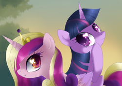 Size: 708x500 | Tagged: dead source, safe, artist:loyaldis, character:princess cadance, character:twilight sparkle, species:pony, duo, female, heart eyes, wingding eyes
