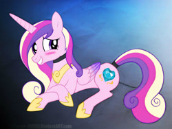 Size: 2792x2094 | Tagged: safe, artist:dripponi, character:princess cadance, blushing, collar, female, smiling, solo, tail wrap