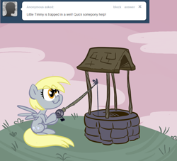 Size: 770x700 | Tagged: safe, artist:tess, character:derpy hooves, species:pegasus, species:pony, ask, female, fishing, mare, ponyville replies, solo, tumblr, well