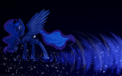 Size: 1024x640 | Tagged: safe, artist:inuhoshi-to-darkpen, character:princess luna, female, looking back, raised hoof, solo