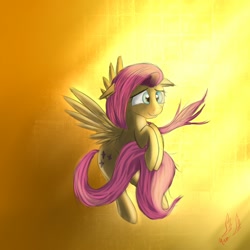 Size: 1000x1000 | Tagged: safe, artist:miokomata, character:fluttershy, cross-eyed, female, floating, floppy ears, flying, hoof hold, smiling, solo, spread wings, wings