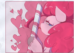 Size: 700x500 | Tagged: safe, artist:loyaldis, character:pinkie pie, species:pony, candy cane, cute, diapinkes, female, heart, licking, looking at you, mare, solo, unshorn fetlocks